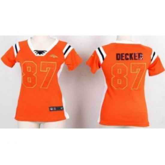 Women Nike Denver Broncos 87# Eric Decker Orange Handwork Sequin Name Fashion NFL Jerseys